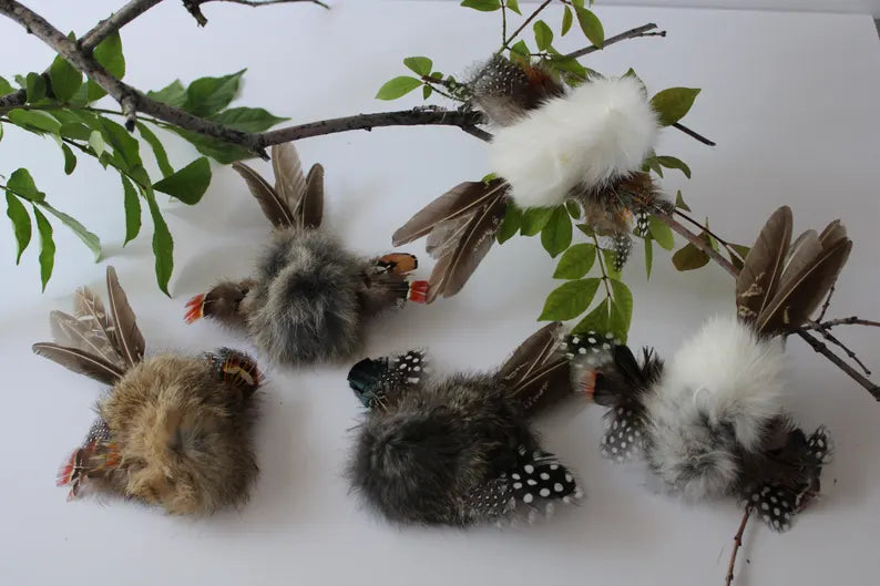 Natural Rabbit Fur and Feathers Cat Toy "Bird Crazy" Interactive Bird Lures Realistic