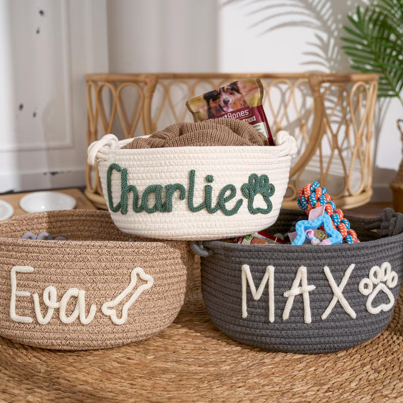 Personalized Pet Toy Basket: Custom Cotton Storage for Dog & Cat Toys
