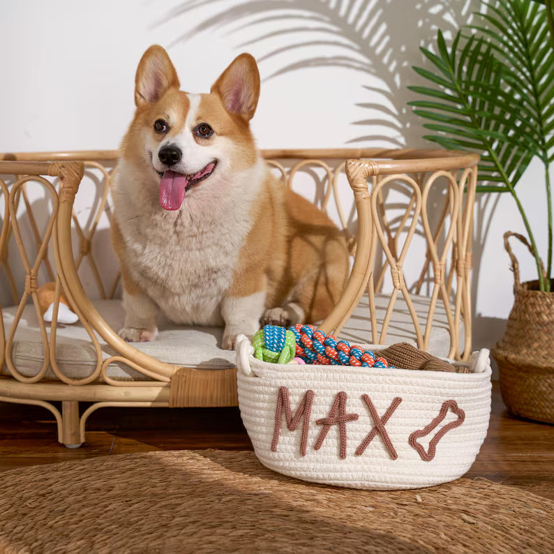 Personalized Pet Toy Basket: Custom Cotton Storage for Dog & Cat Toys