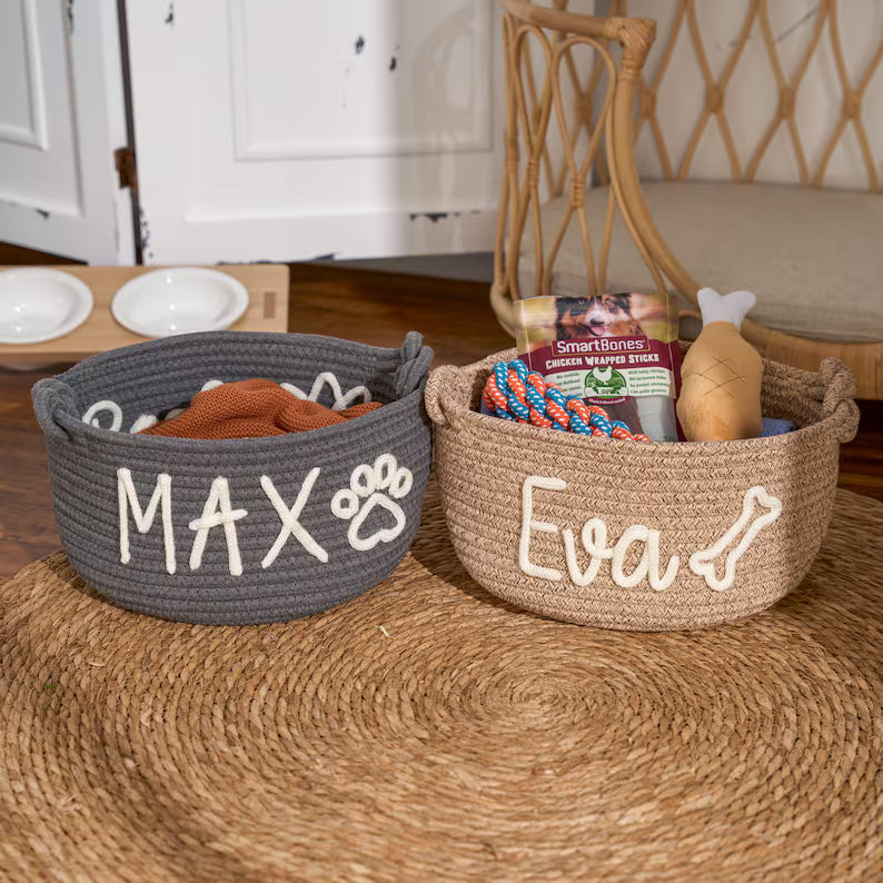Personalized Pet Toy Basket: Custom Cotton Storage for Dog & Cat Toys