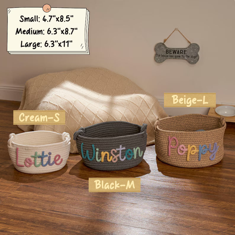 Personalized Pet Toy Basket: Custom Cotton Storage for Dog & Cat Toys
